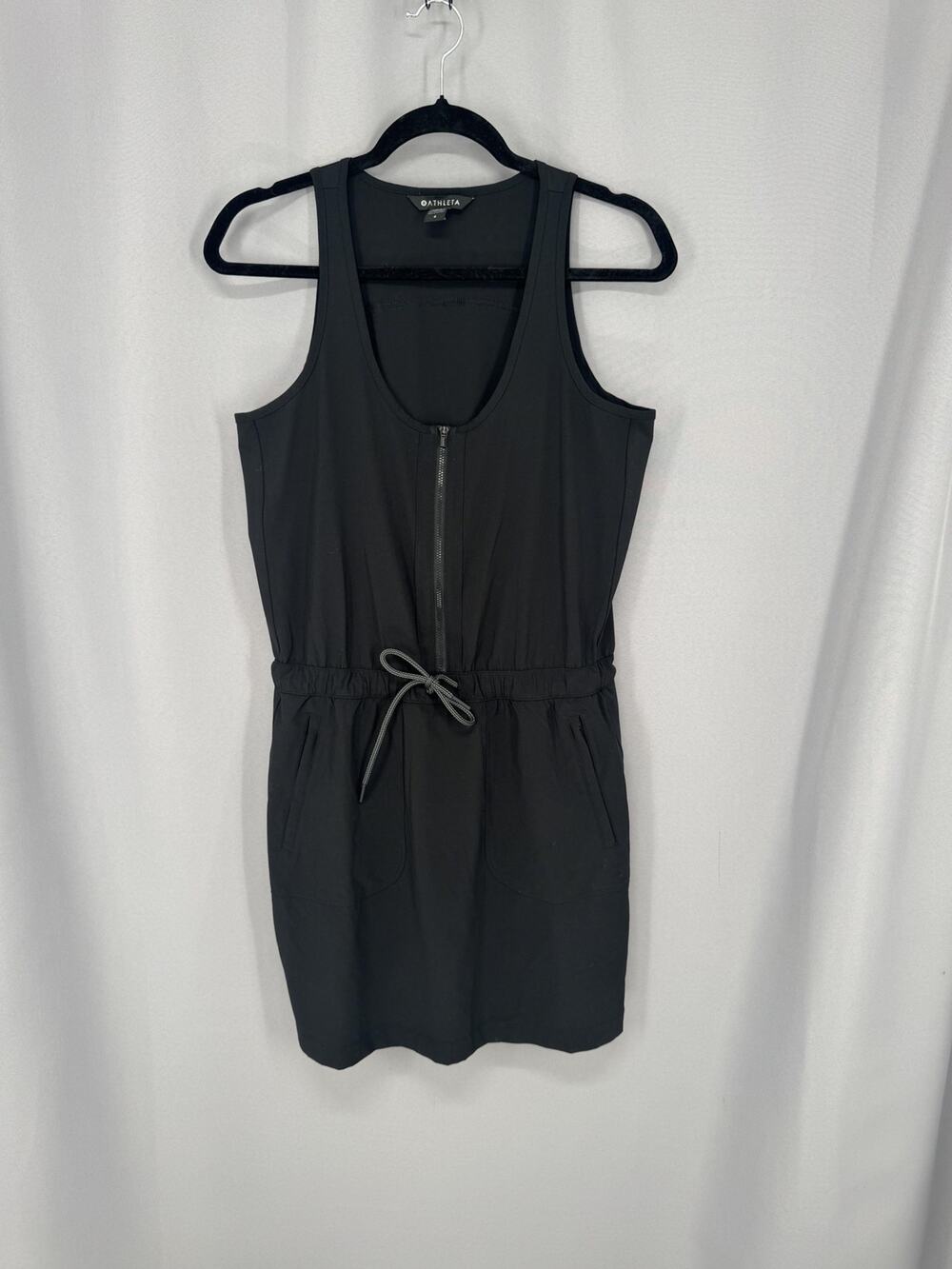 Athleta Dress Womens 4 Black Zip Front Tank Pockets Travel Summer Casual